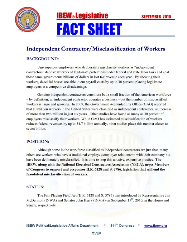 Misclassified Workers Fact Sheet