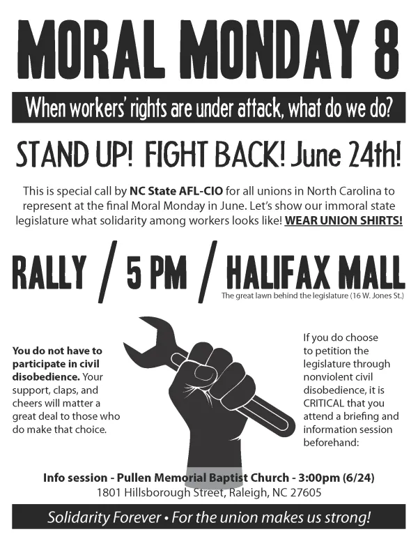 Grab the flyer for the last Moral Monday in June.