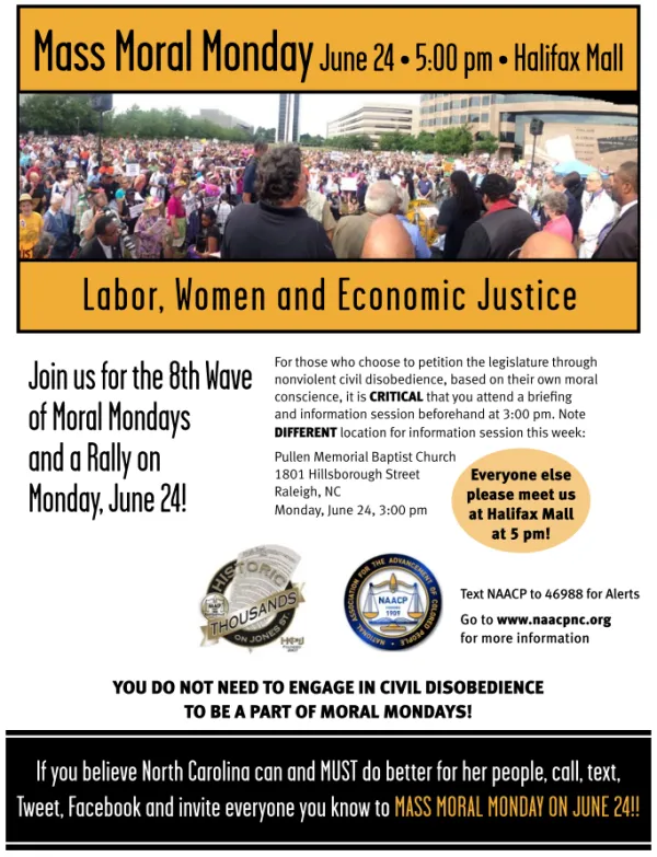 Official flyer for Moral Monday 8.