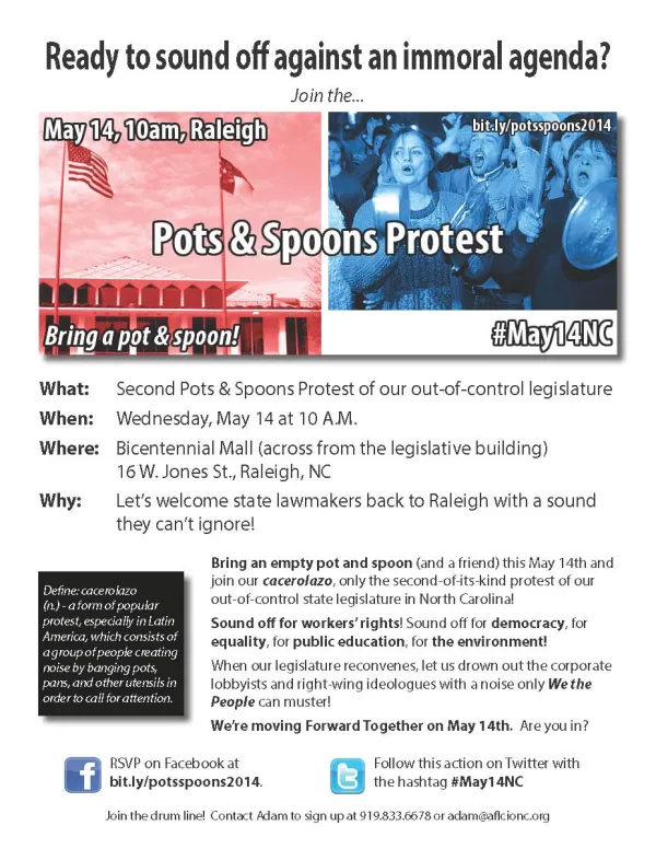 2014 Pots & Spoons Protest May 14 Flyer (v1)