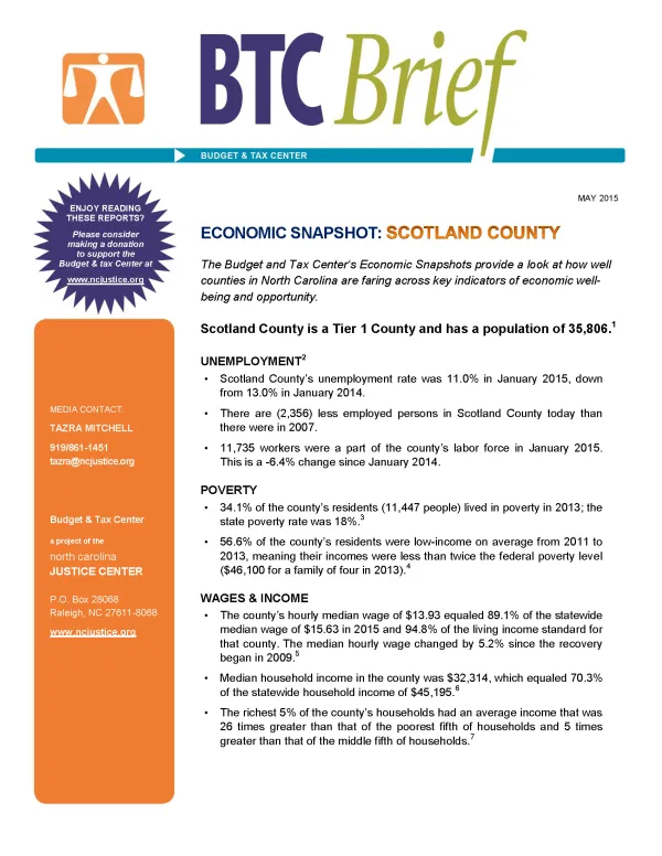 The economic snapshot for Scotland County, NC.