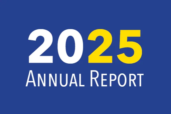 2025 annual report in white and yellow text on a blue field