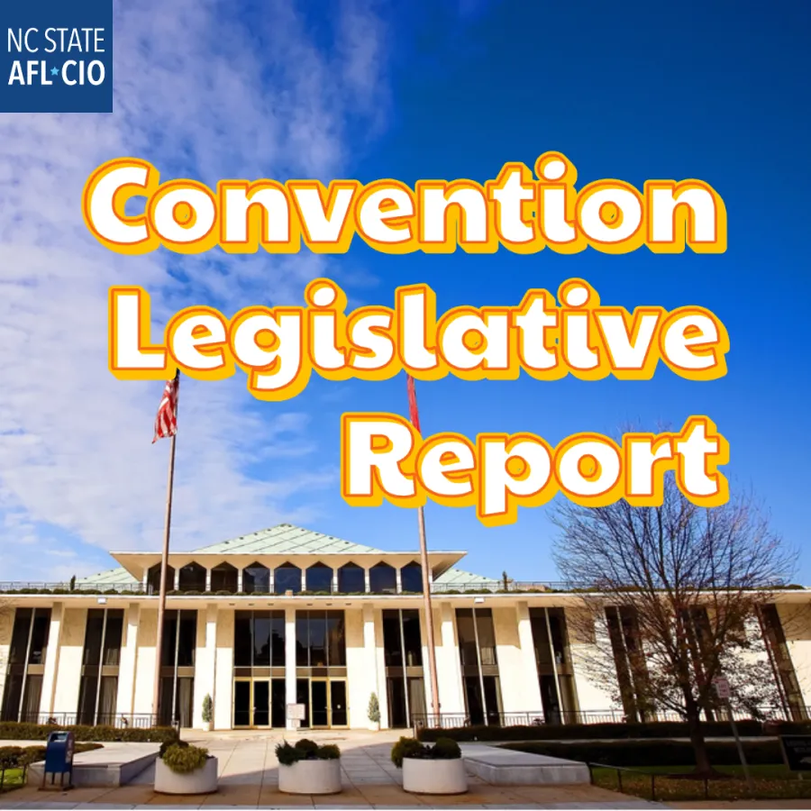 text reads convention legislative report in sky above photo of NC legislative building