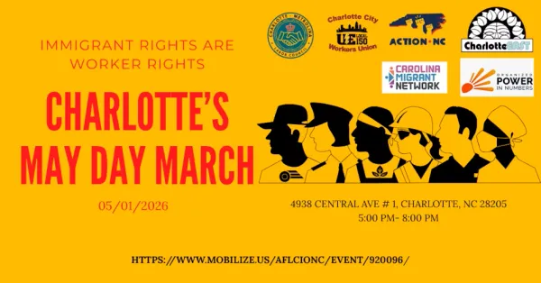 graphic promoting Charlotte's 2026 May Day March