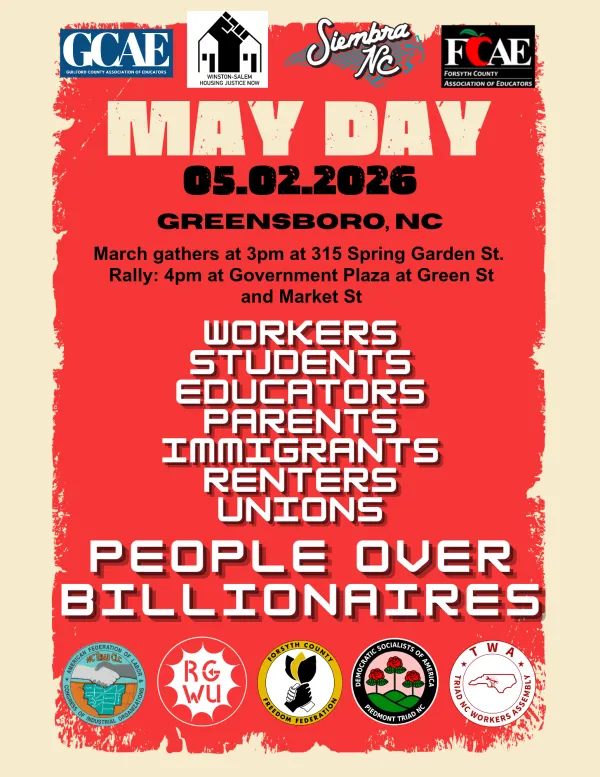 graphic promoting May Day 2026 in Greensboro