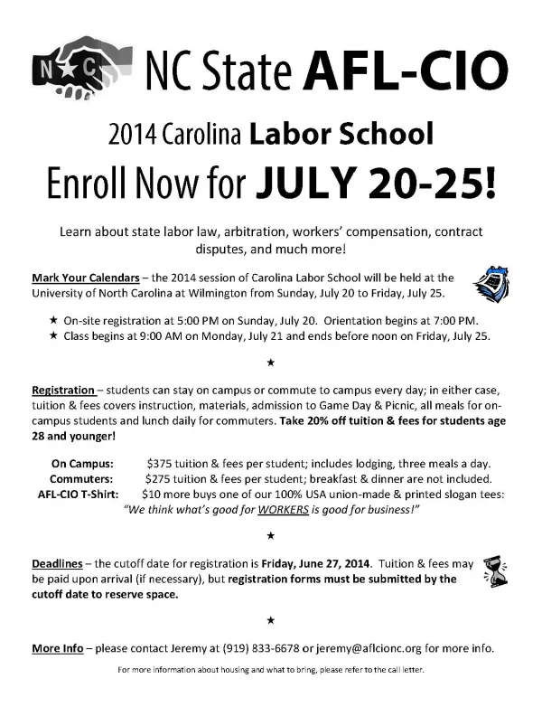 Grab the flyer for 2014 Carolina Labor School