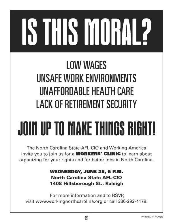Grab the flyer for the June 25th Workers' Rights Clinic