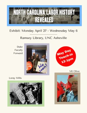 graphic promoting NC Labor History display at UNC Asheville